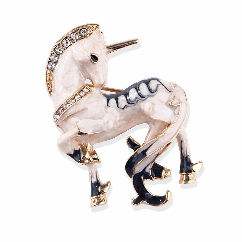 Lucky Horse Enamel Rhinestone Brooch for Banquet Party