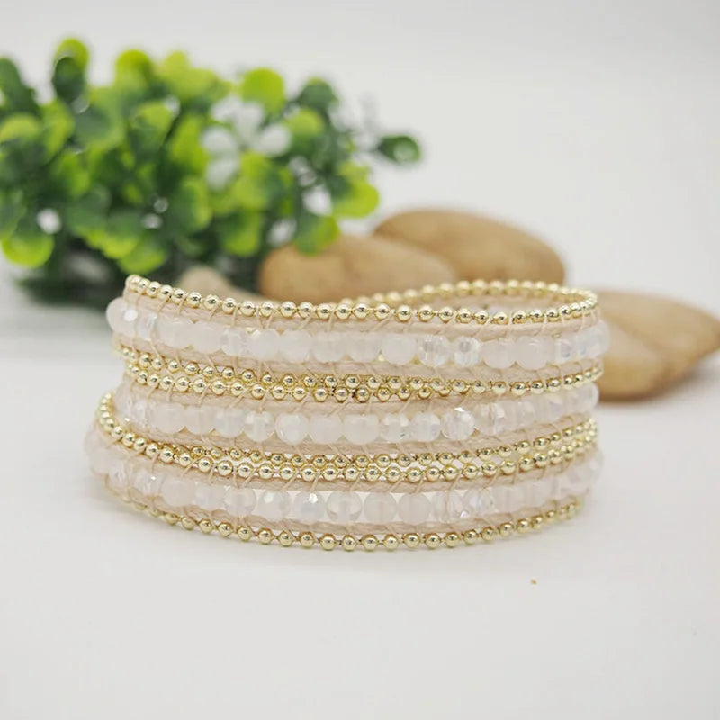 3 Wrap Bracelet with Stainless Steel Chain Crystal Opal Boho Beadwork