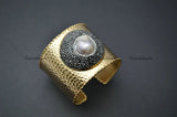 Freshwater Pearl Drop Baroque Beads Wide Cuff Bangle Bracelet