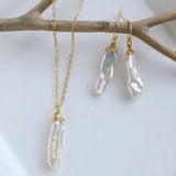 Baroque Pearl Pendant Earring Set Tibetan Reiki Gemstone Chain Gift Beads