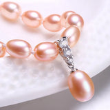 Freshwater Pearl Necklace with Zircon Pendant, Silver Jewelry