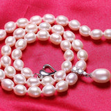 Freshwater Pearl Necklace with Zircon Pendant, Silver Jewelry