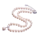 Freshwater Pearl Necklace with Zircon Pendant, Silver Jewelry