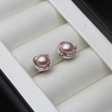 Vintage Flower 925 Silver Stud Earrings, Freshwater Pearl Women's Jewelry