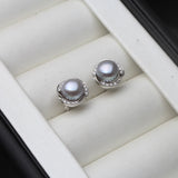 Vintage Flower 925 Silver Stud Earrings, Freshwater Pearl Women's Jewelry