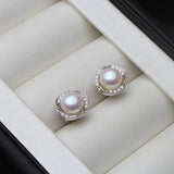 Vintage Flower 925 Silver Stud Earrings, Freshwater Pearl Women's Jewelry