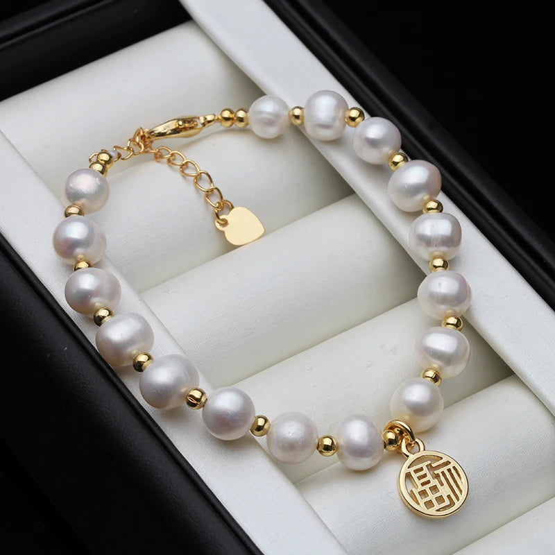 Freshwater Pearl Bracelet for Women, Adjustable Girl Birthday Gift