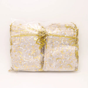 Organza Gift Bags Pouch Star Moon Pattern 9x12 Drawstring Jewelry Packaging