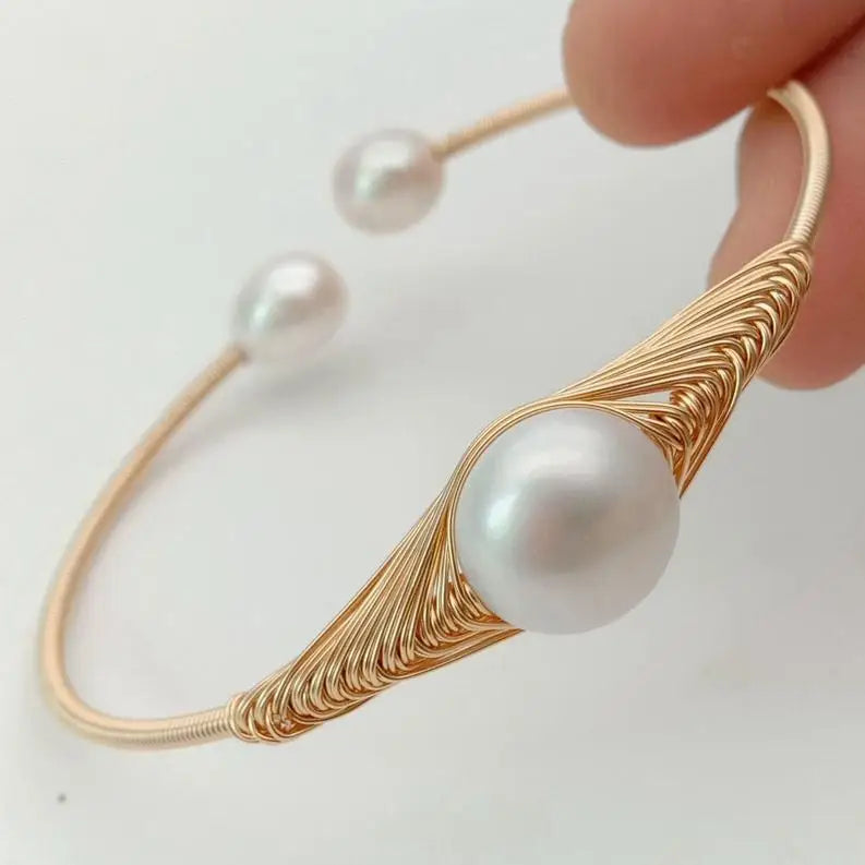 Pearl 18 K Plated Bangle Bracelet