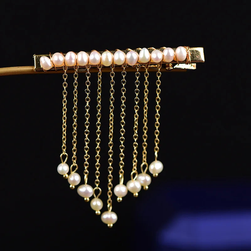 Pearl Barrette Real 925 Silver Gemstone Hairpin