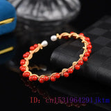 Red Jade Pearl Bracelet 925 Silver Natural Gemstone
