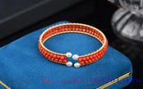 Red Jade Pearl Bracelet 925 Silver Natural Gemstone
