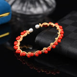 Red Jade Pearl Bracelet 925 Silver Natural Gemstone