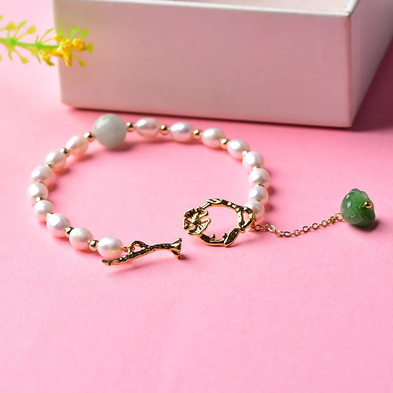 Vintage Pearl Bracelet 925 Silver Gemstones Bangle