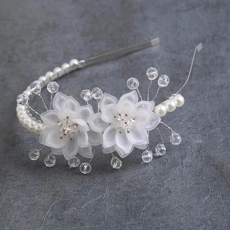 Pearl Flower Crown Headdress For Women Girls Braided Headband