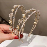 Pearl Flower Women's Headband Double Row Hairband