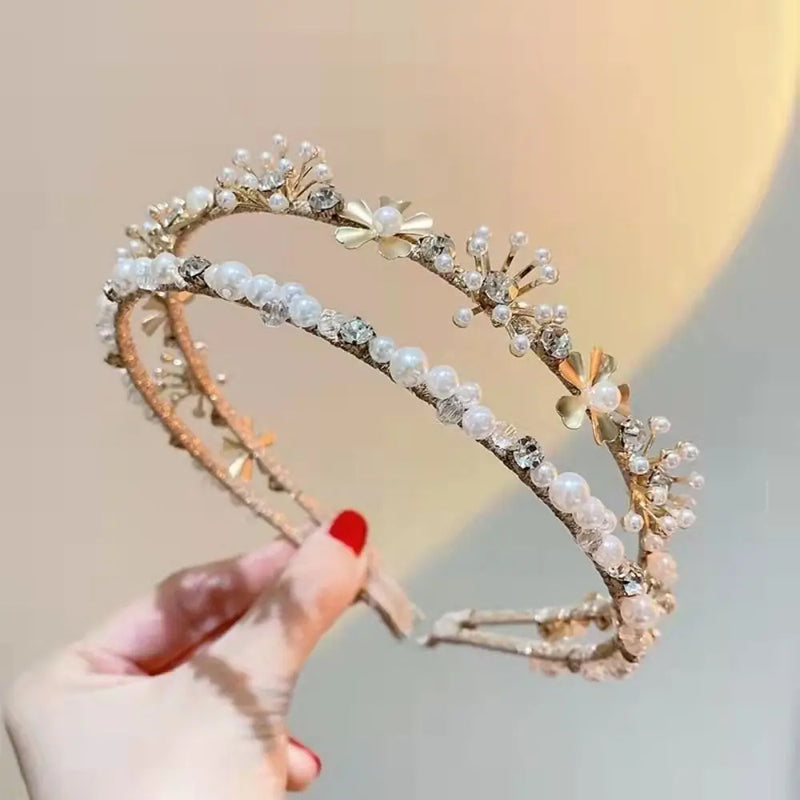 Pearl Flower Women's Headband Double Row Hairband