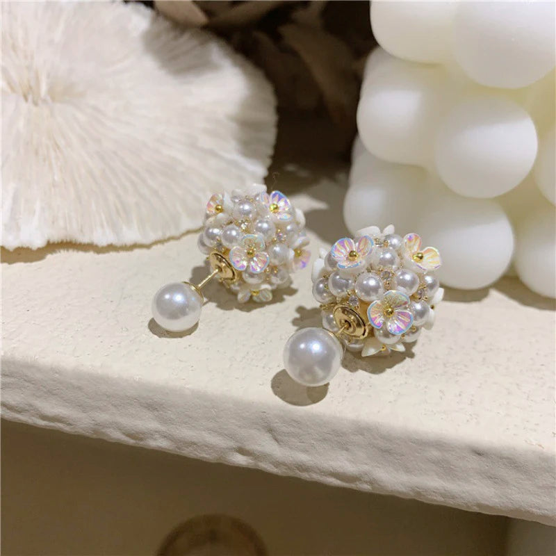 Pearl Flower Earrings Fine Jewelry Wedding Party Accessories
