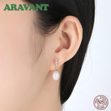 Sterling Silver Pearl Stud Earrings with CZ Pave