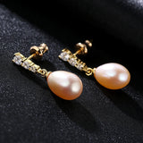 Sterling Silver Pearl Stud Earrings with CZ Pave