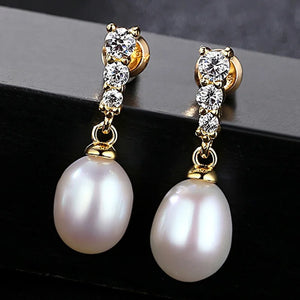 Sterling Silver Pearl Stud Earrings with CZ Pave