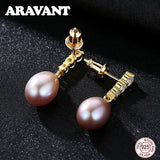 Sterling Silver Pearl Stud Earrings with CZ Pave