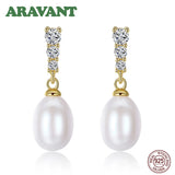 Sterling Silver Pearl Stud Earrings with CZ Pave