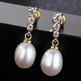 Sterling Silver Pearl Stud Earrings with CZ Pave