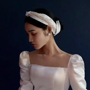 Pearl Wide Hairbands Satin Headwear Women Wedding Nightclub Formal