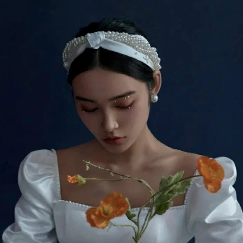 Pearl Wide Hairbands Satin Headwear Women Wedding Nightclub Formal
