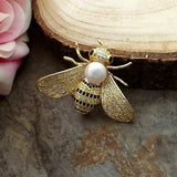 Pearl Zircon Bee Brooch with Pave Setting