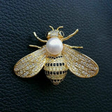 Pearl Zircon Bee Brooch with Pave Setting