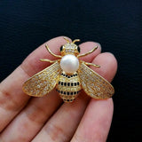 Pearl Zircon Bee Brooch with Pave Setting