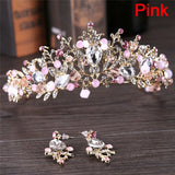 White/Pink Crystal Crowns Bride Tiara Queen For Wedding Crown Headpiece
