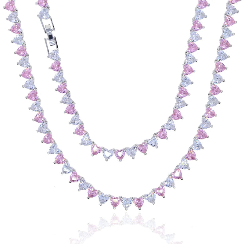 Pink Heart Arrow CZ Paved Tennis Necklace - Women's Bling Jewelry