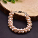 Pink Purple Baroque Pearl Bracelet Natural Pearls Braided Bangle