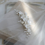 Porcelain Flower Bridal Comb Hair Piece Pearls Wedding Jewelry