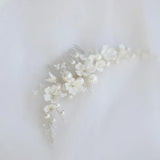 Porcelain Flower Bridal Comb Hair Piece Pearls Wedding Jewelry