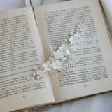 Porcelain Flower Bridal Comb Hair Piece Pearls Wedding Jewelry