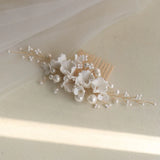 Porcelain Flower Bridal Comb Hair Piece Pearls Wedding Jewelry