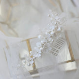 Porcelain Flower Bridal Comb Hair Piece Pearls Wedding Jewelry