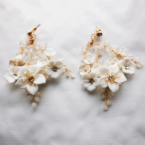 Porcelain Flower Bridal Earrings Wedding Jewelry