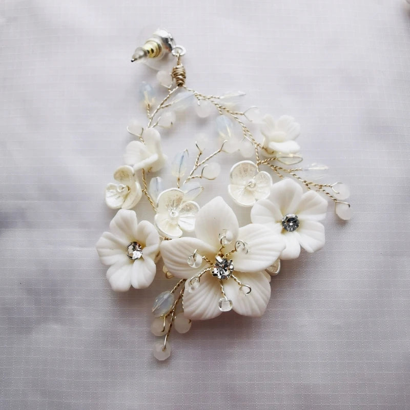 Porcelain Flower Bridal Earrings Wedding Jewelry