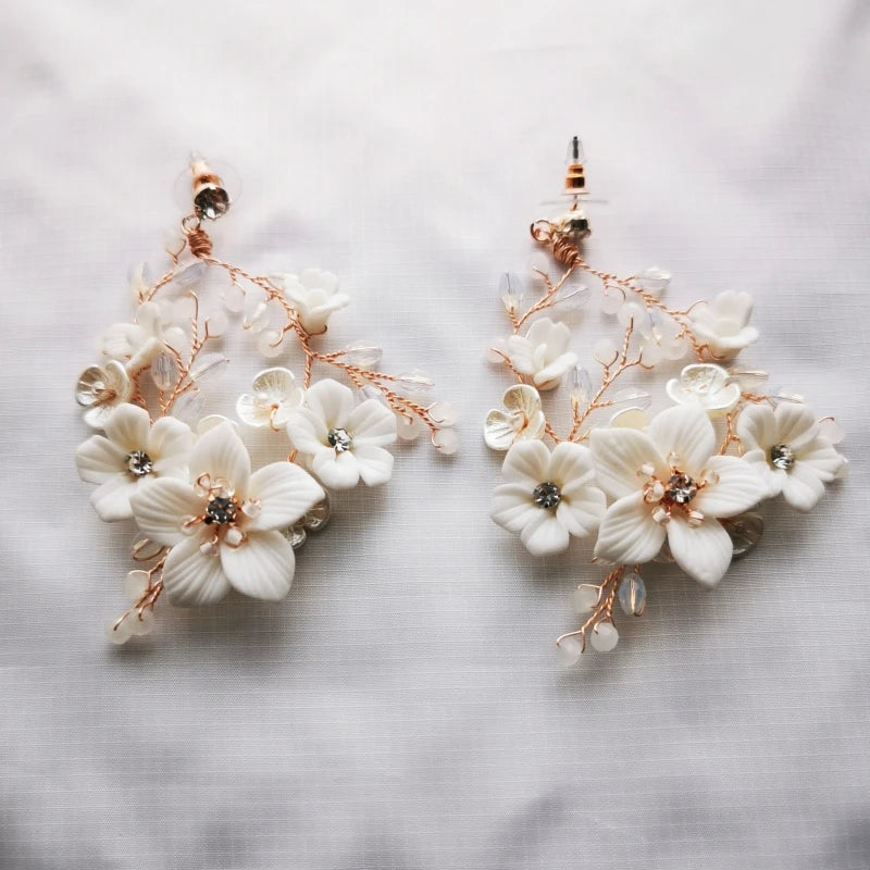 Porcelain Flower Bridal Earrings Wedding Jewelry