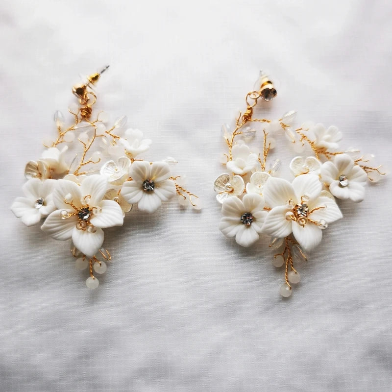 Porcelain Flower Bridal Earrings Wedding Jewelry