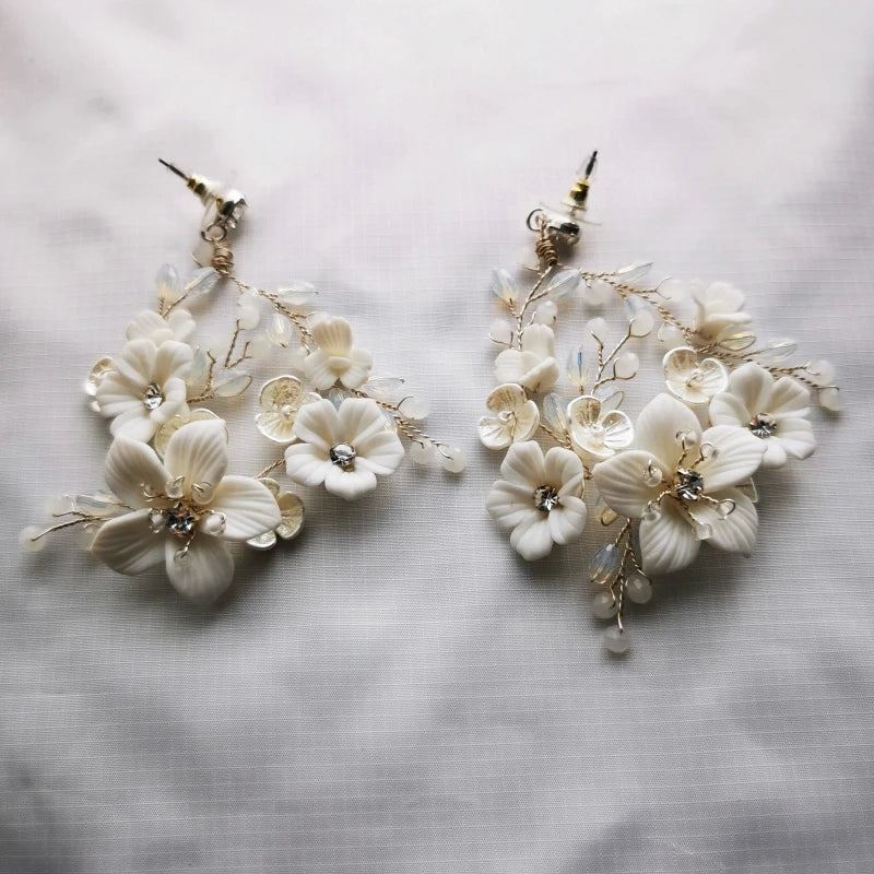 Porcelain Flower Bridal Earrings Wedding Jewelry