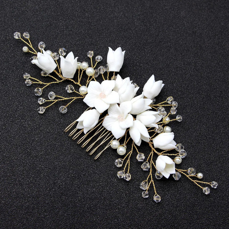 Porcelain Flower Hair Combs Pins Headdress Bridal Jewelry