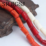 Red Orange Column Coral Beads 8-10mm