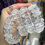 Rock Quartz Crystal Stone Beads Bracelet Natural Gemstone Bangle for Woman
