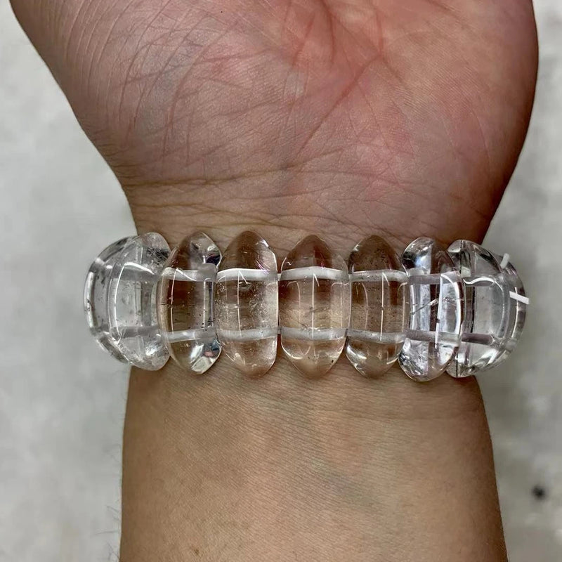 Rock Quartz Crystal Stone Beads Bracelet Natural Gemstone Bangle for Woman